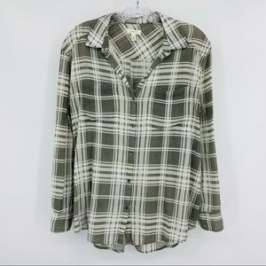 Soft Joie Blouse Cotton Crepe Green Plaid Size XS